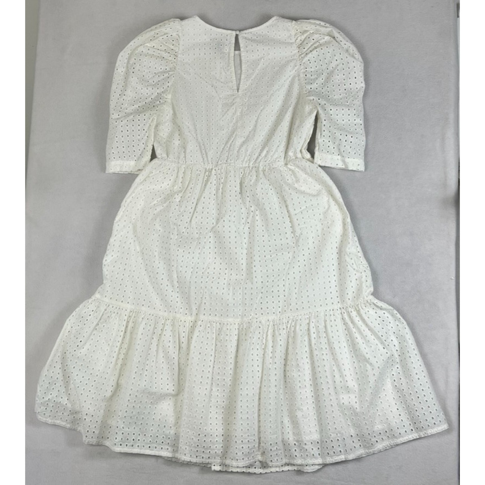 A New Day Midi Dress Large White Eyelet Puff Sleeve Lined Romantic Cotton A-Line - Picture 3 of 6